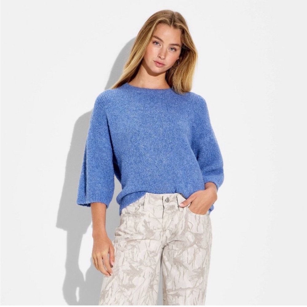 Women's short sleeve crewneck Sweater- wild fable blue NWT2X